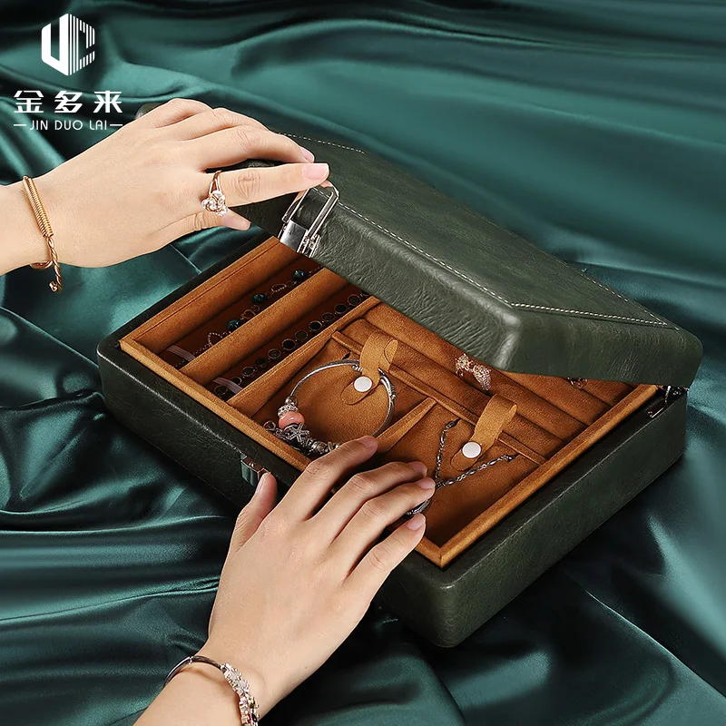 Leather Double Layer Jewelry Box Storage Organizer Case Ring Luxury Vintage Jewelry Storage Box Organizer for Girl Birthday Gift