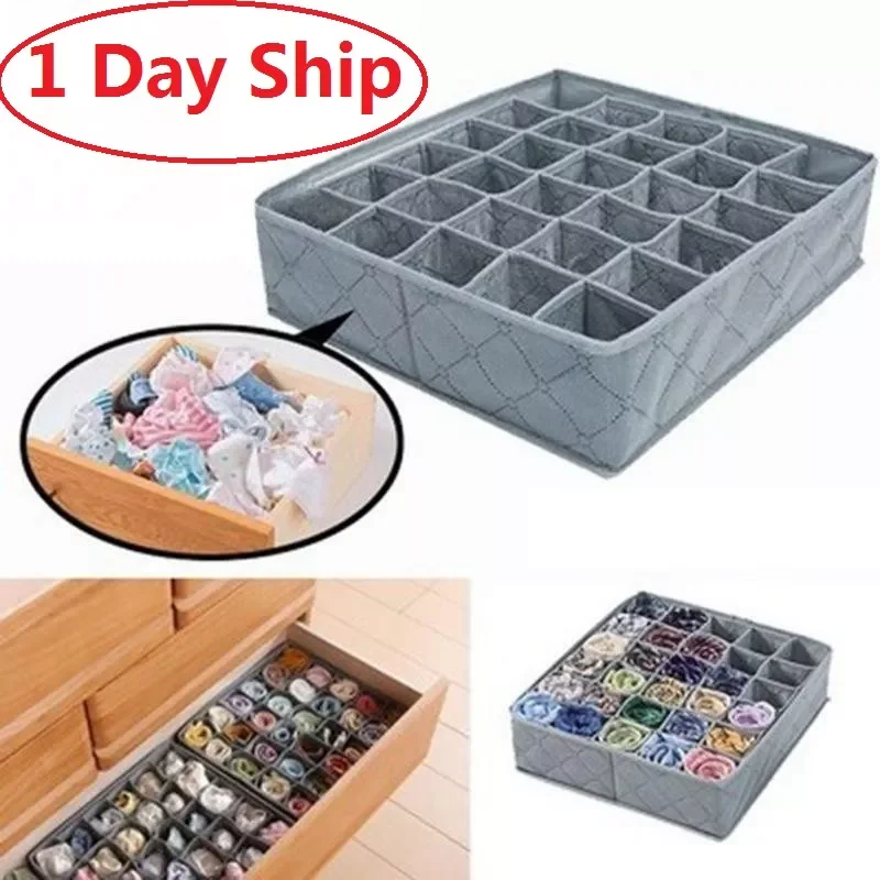 

24h Ship 30 Grids Underwear Socks Storage Drawer Closet Bamboo Charcoal Organizer Box In Stock