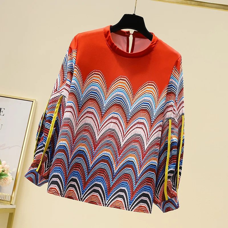 

Шелковые рубашки для женщин, Новинка лета 2022, свободный Женский Топ с длинным рукавом и принтом, корейский топ с круглым вырезом, Новая повсе...