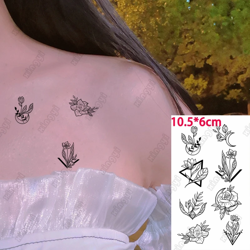 

Временные татуировки в виде розы для мужчин и женщин, простые эскизы, Переводные татуировки для взрослых, защита от солнца, луны, смайлика, и...