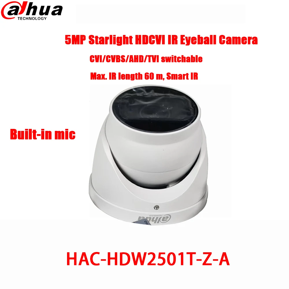 

Dahua 5MP Starlight Eyeball Camera HDCVI HAC-HDW2501T-Z-A Built in mic IR60M WDR CCTV Indoor Analog Coaxial Camera