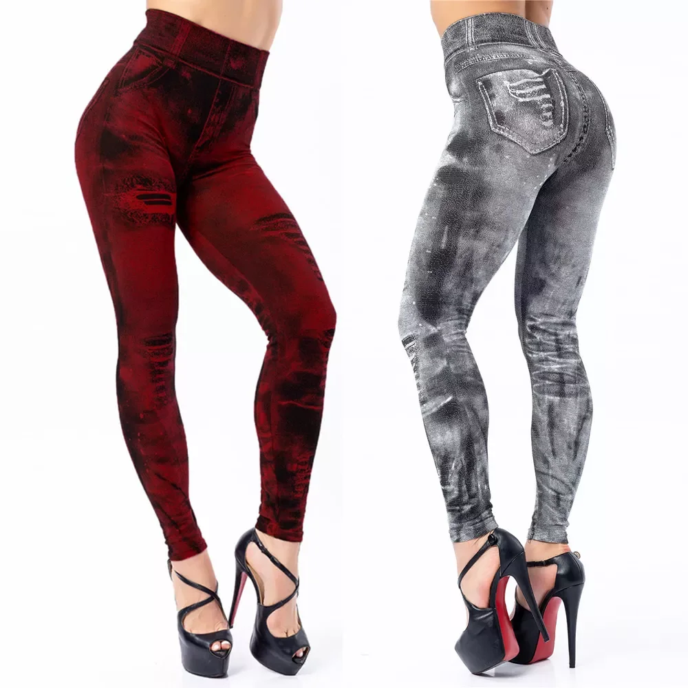 New in Thin Sexy Pants Jacquard Knitted Jean Leggings Women Slim Casual Seamless Legging 8 Colors High Waist Leggins jackets