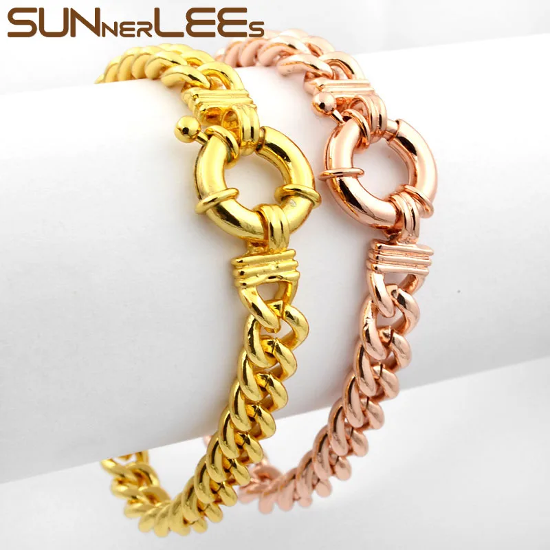 

SUNNERLEES Fashion Jewelry White Rose Gold Color Bracelet 9mm 11mm Smooth Curb Cuban Chain For Mens Womens Gift C39