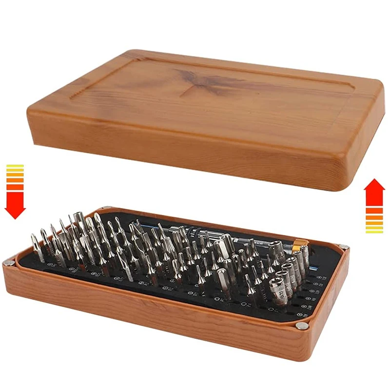 Precision Screwdriver 68 in 1 Magnetic Torx Hex Screw Driver Bit Kit Wood Grain Box Decoration Portable Clock Phone Repair Tool |