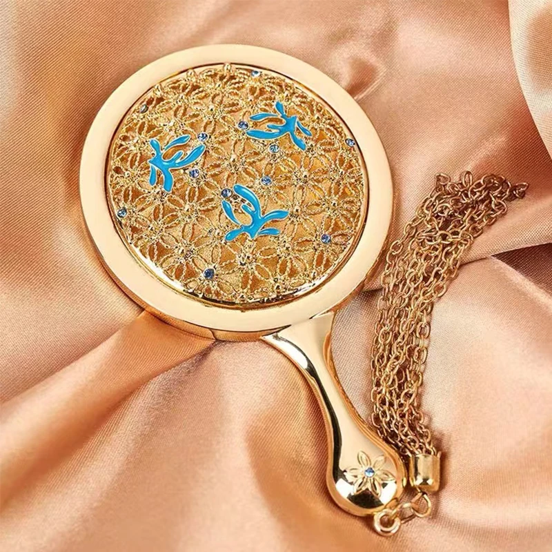 Металлическое зеркало для макияжа с эмалью и металлическими бриллиантами