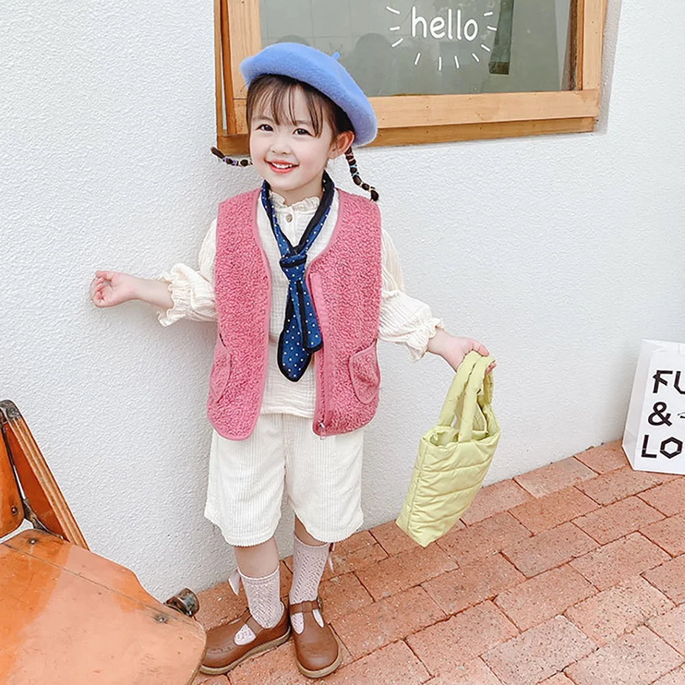 

Autumn Winter Baby Plus Velvet Waistcoat Girls Boys Plush Vest Double-sided Fleece V Neck Child Warm Fashion Warm Coat Outwear