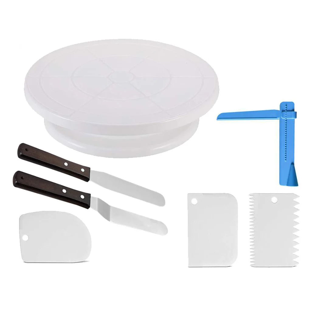 

Hot! 7PCS/Set Stainless Steel Cake Tools Turntable Rotating Cake Dough Cutter Decorating Cream Cakes Stand Cake Rotary Table