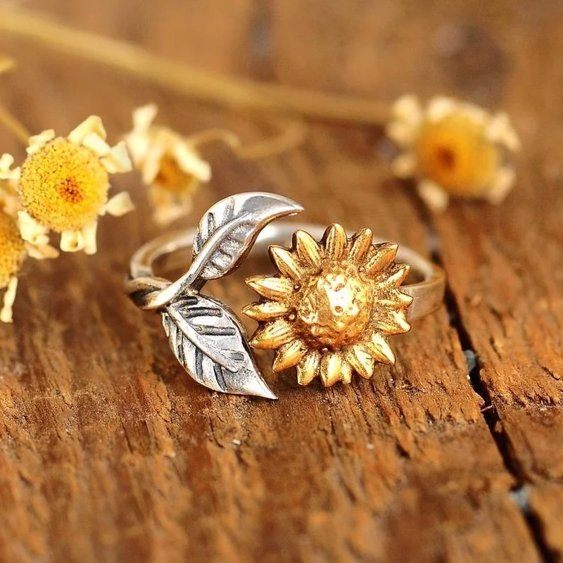 New creative fashion sunflower ring with adjustable opening