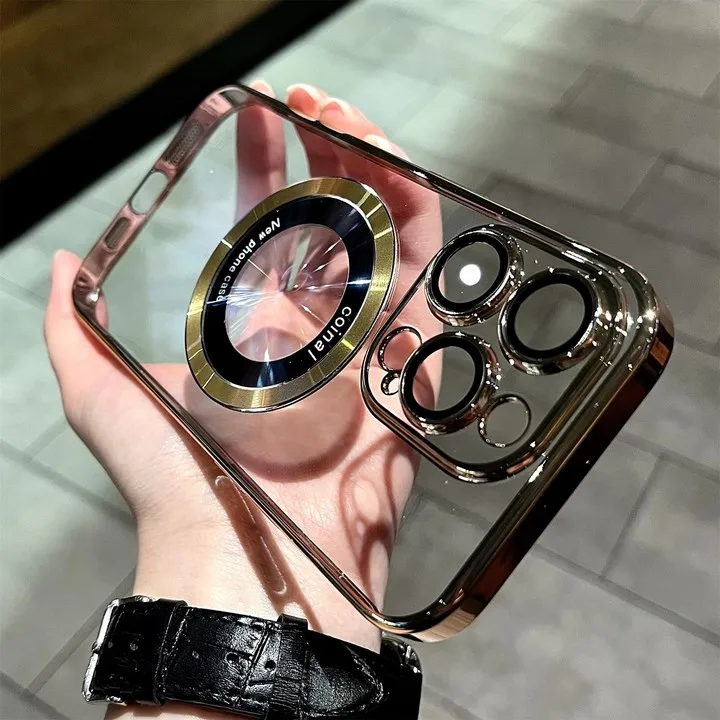 

Plating LOGO Hole Clear Phone Case For iPhone 14 13 12 11 Pro Max 14Plus 14Pro Camera Lens Protector Transparent Soft Back Cover