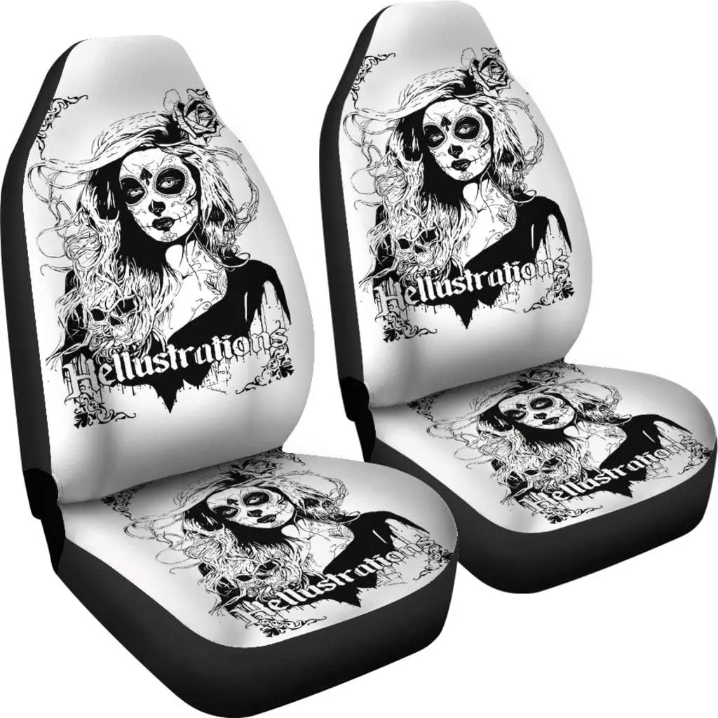

Day of The Dead Girl Sugar Skull Girl Car Seat Covers Universal Fit Car Seat Protector Auto Seat Covers Set of 2 Fit Vehicle Car