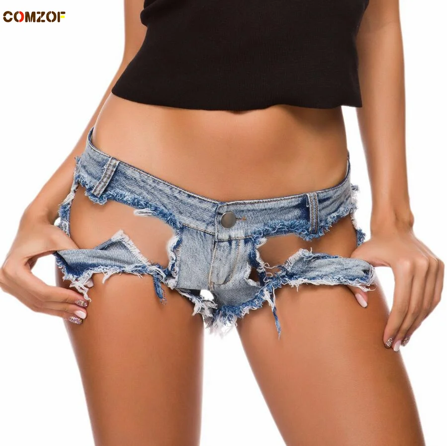 

Sexy Hollow Out Women Denim Shorts Ripped Hole Low Waist DJ Pole Dance Wear Hot Jeans Night Club Shorts Vetement Femme