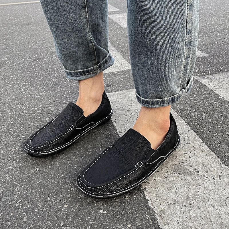 

Мужские туфли из натуральной кожи leofo pea 2022, повседневная обувь для ленивых из первого слоя кожи, дышащая, на одной ноге для лета