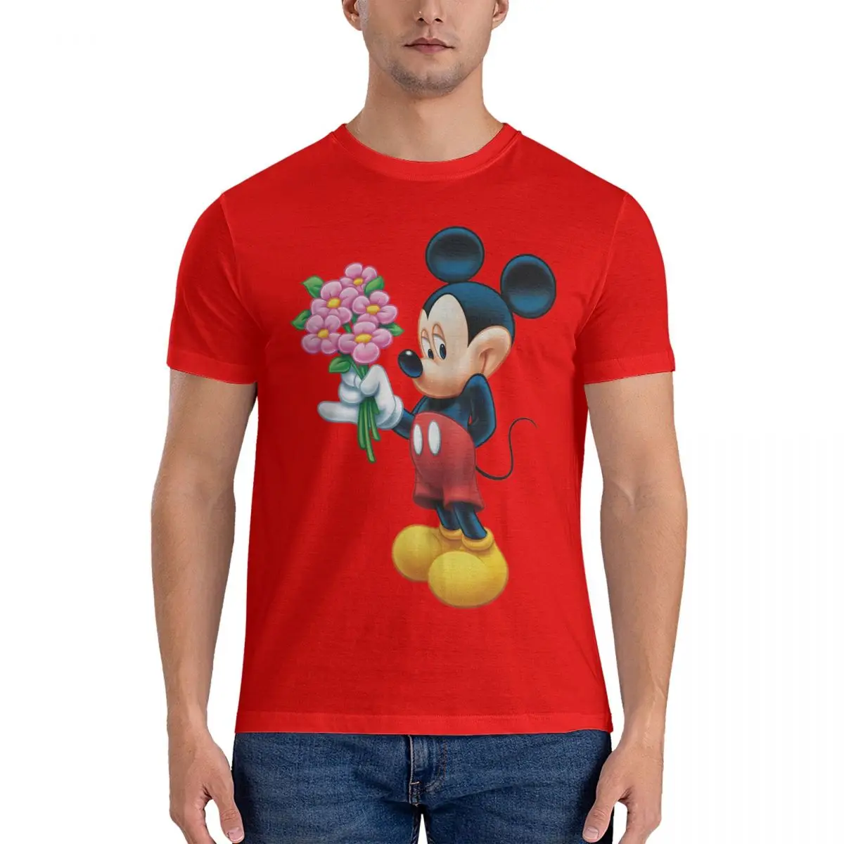 ze fajne kwiaty t-shirty dla mężczyzn O Neck bawełniana koszulka Disney Mickey Mouse Cartoon koszulki z krótkim rękawem topy imprezowe