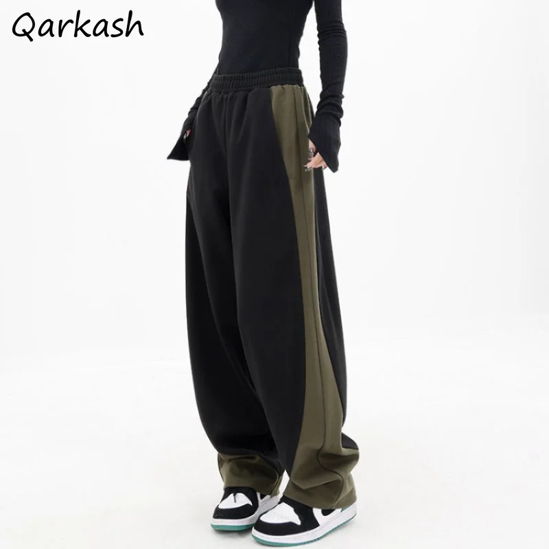 

Брюки для женщин в стиле пэчворк с завышенной талией и широкими штанинами в американском стиле модные весенние универсальные спортивные классические для студентов