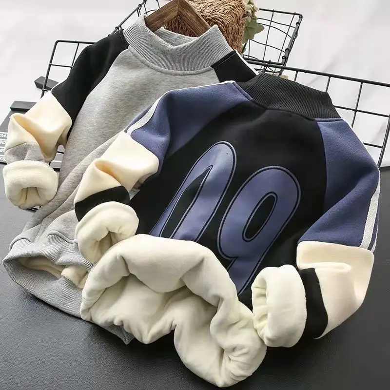 

Boy's Hoody Autumn and Winter 2023New Casual Medium and Large Children plus Velvet Thickened Children's Clothing Bottoming Shirt