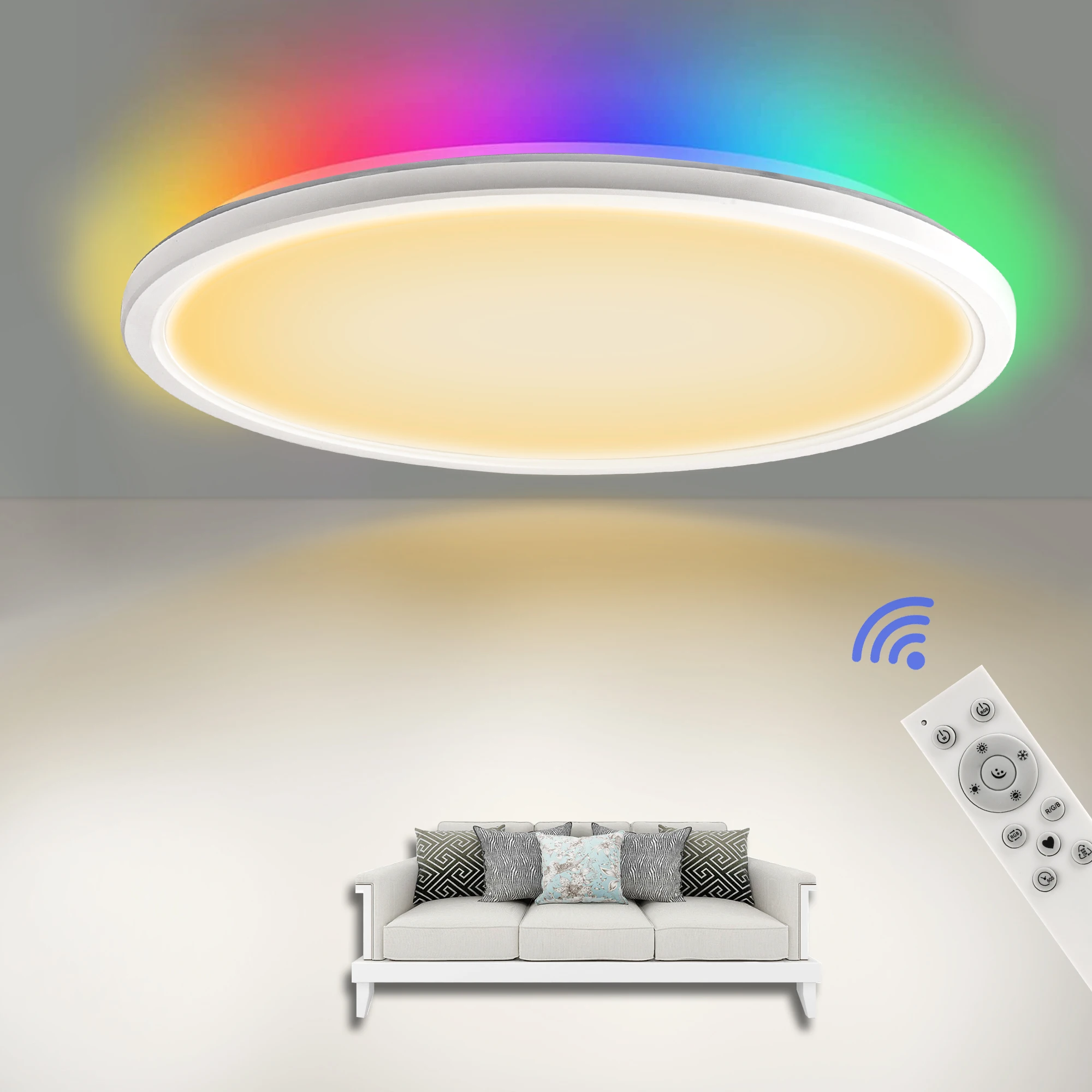 

LED Ceiling Light Dimmable Flat, 24W 3200LM Ceiling, RGB Color Changing LED Lamp with Remote Control for Living Room, Kitchen