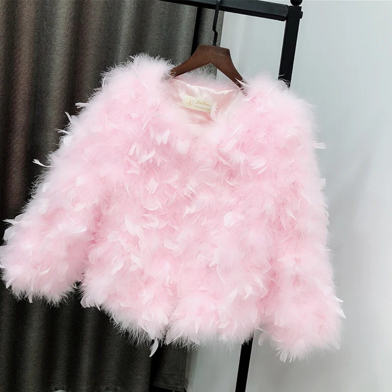 Women's fur coat, made of turkey feather, short jacket, autumn and winter New Cotton Lined warm coat, hand sewn