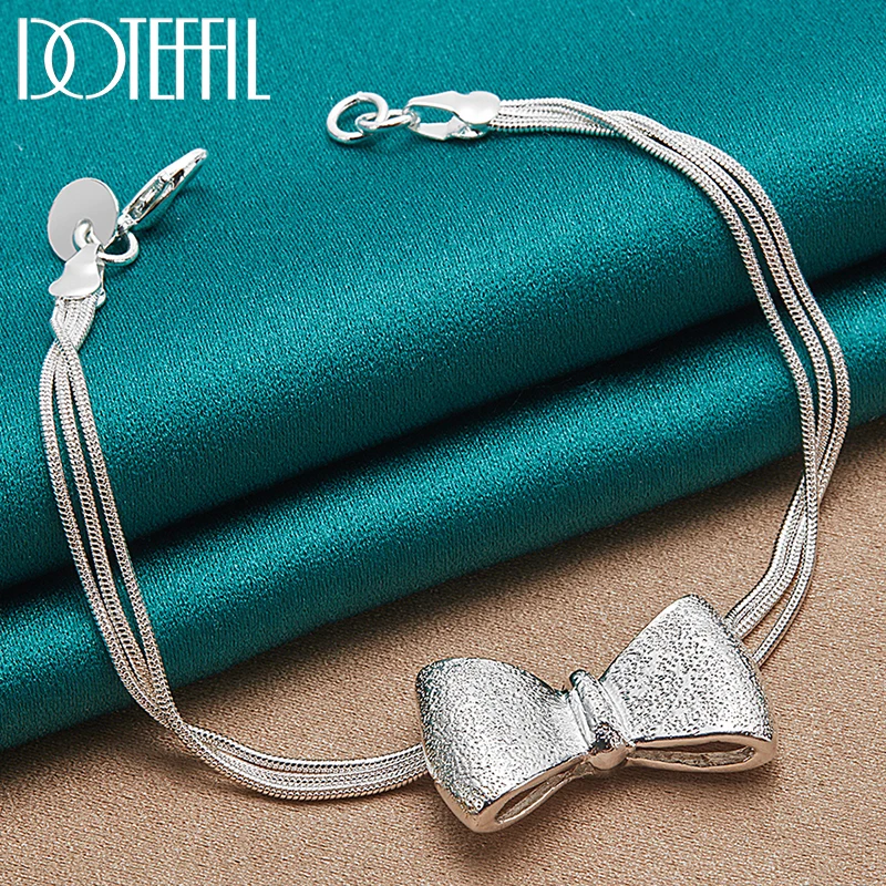 

DOTEFFIL 925 Sterling Silver Bowknot Bracelet Three Snake Chain For Woman Charm Wedding Engagement Party Fashion Jewelry