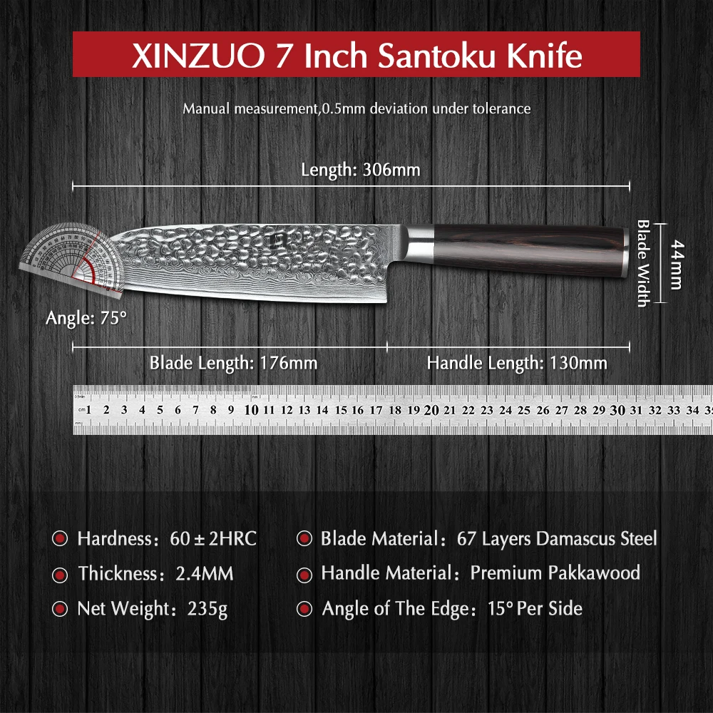Фото Бренд XINZUO, 7-дюймовый нож Santoku VG10, дамасская сталь, 62 HRC, 67 слоев, кухонный нож, ручка из Pakkawood, новейшие японские ножи шеф-повара №3