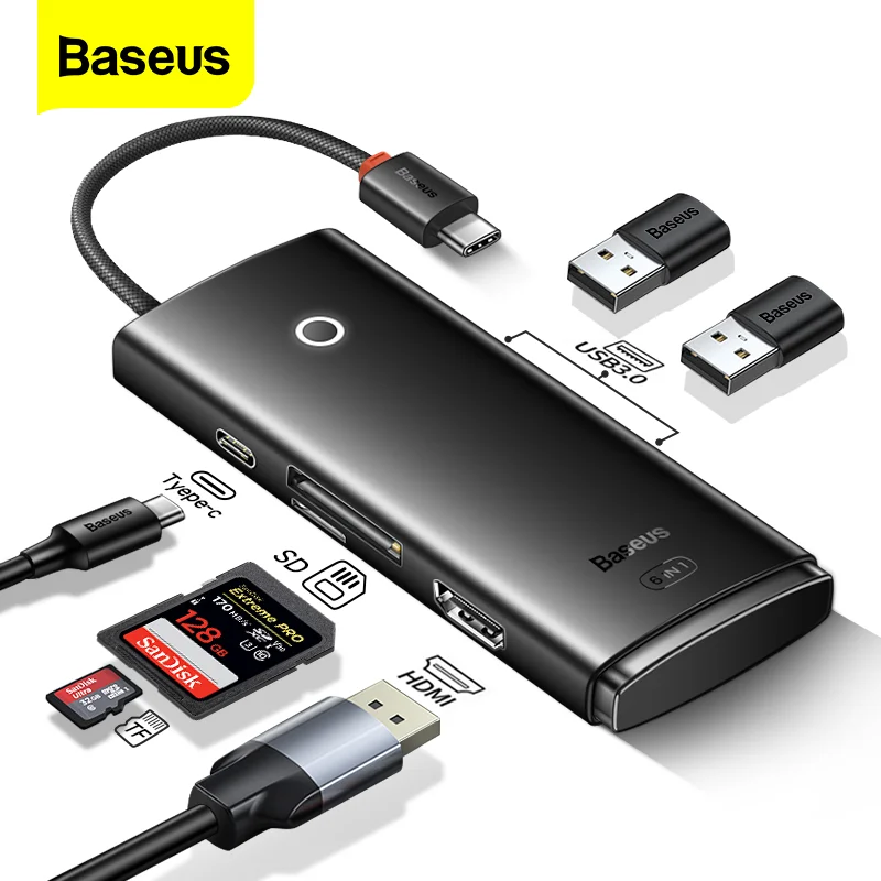 

USB-концентратор Baseus с разъемами USB Type-C и HDMI, RJ45, USB 3,0, PD, 100 Вт