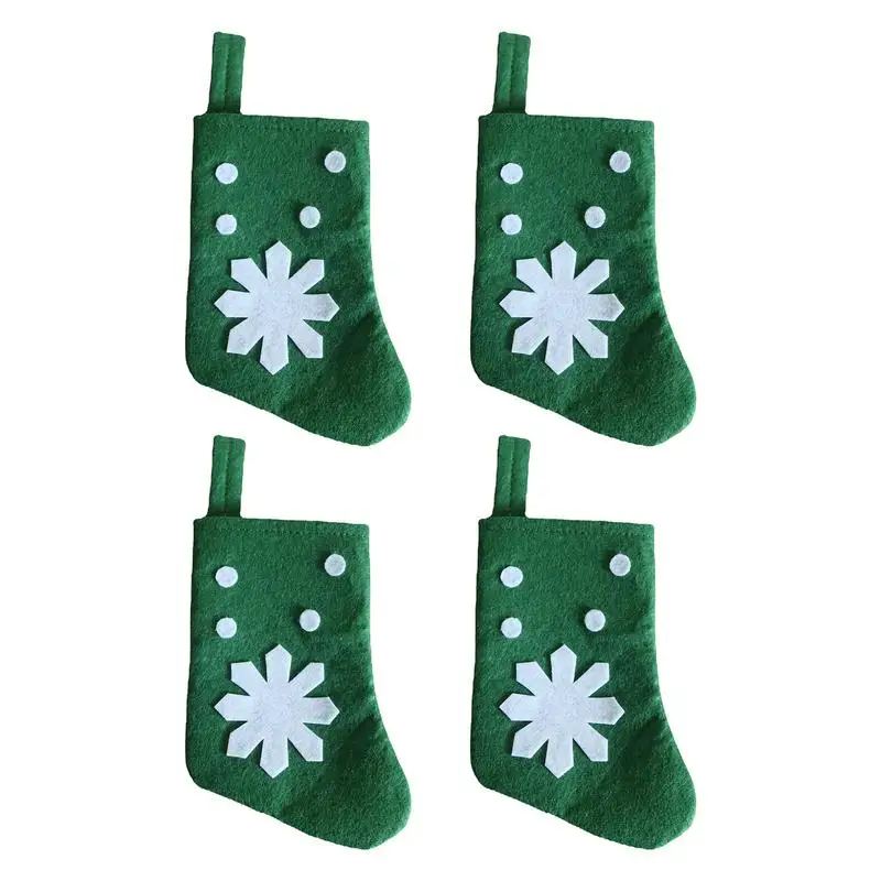 Christmas Cutlery Bag Red Mini Christmas Stockings 4pcs Christmas Sock Decorations White Snowflake For Spoon Fork Bag Pouch