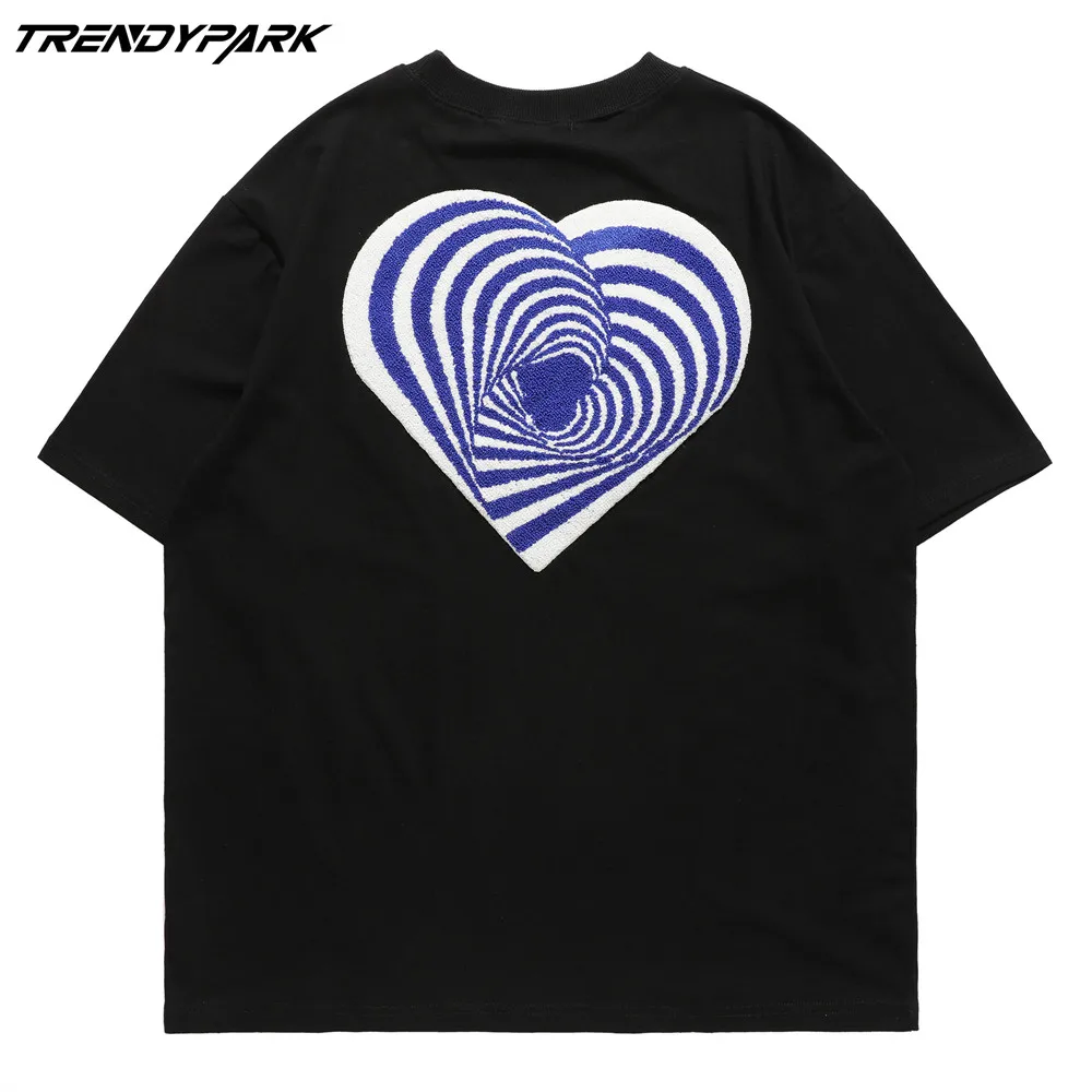 

Футболка мужская с вышивкой в виде спирали, хлопковая Футболка с круглым вырезом, уличная одежда в стиле Харадзюку, Повседневная летняя фут...