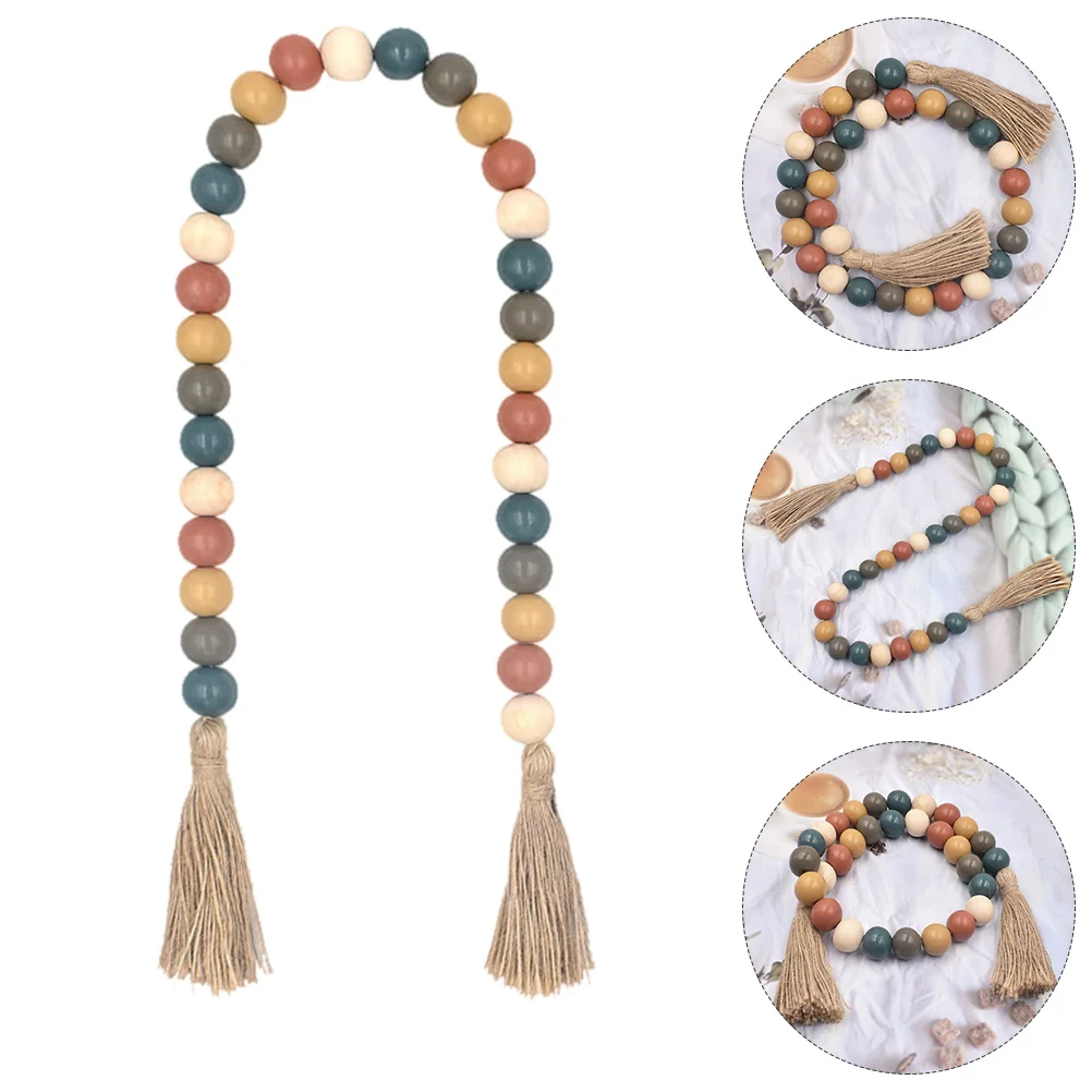 

Wood Bead Garland with Tassels 1PC Colorful Wooden Beads Rustic Beads Rural Tassel Beads Wall Hanging Decor