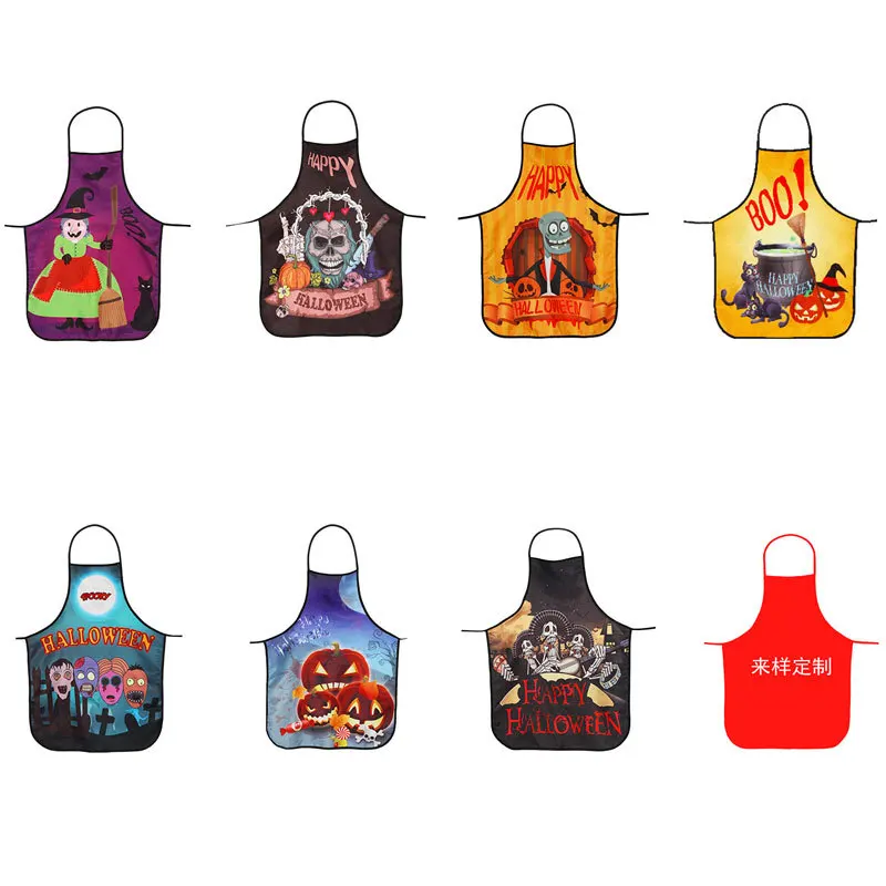 

Halloween Apron Castle Expression Creative Apron Kitchen Housework Oil-proof Anti-fouling Linen Apron Can Be Customized