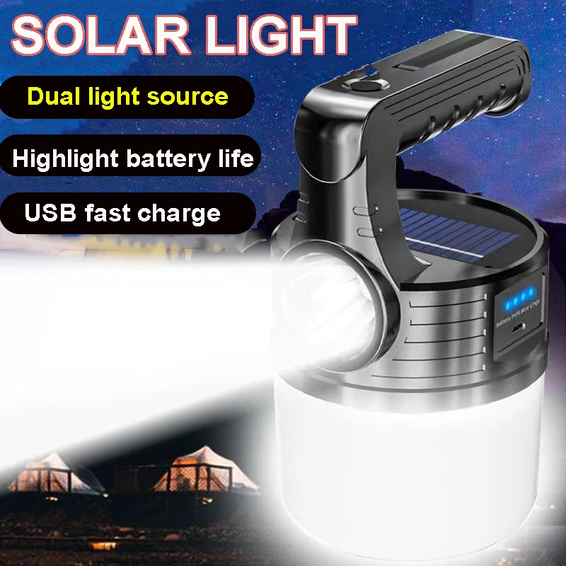 

Portable Camping Light Dual Light Source Solar bulb Light USB Charging Handle Searchlight Night Market Stall Light