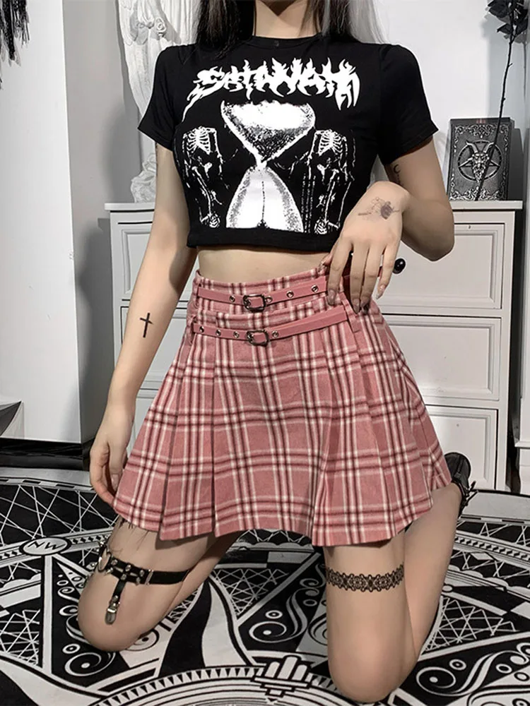 

Japanese Girl Powder JK Plaid Belt Skirt Retro Early Autumn New Style Stitching Sweet Bag Hip Skirts Female Y2k Korean Clothing