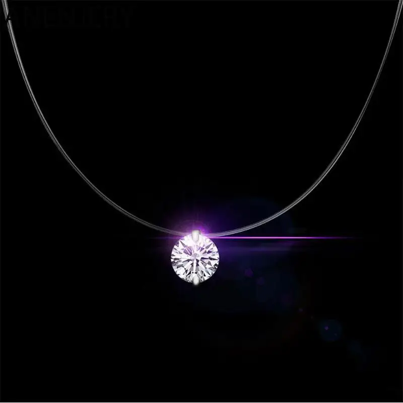 

ANENJERY серебряного цвета невидимое прозрачное ожерелье из фианита