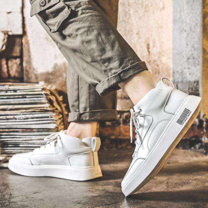 Xiaomi SALUDAS Male Sneakers Luxury Leather Casual Shoes High-top Soft Sole Warm Men Winter Sneakers Big Size White Board Shoes