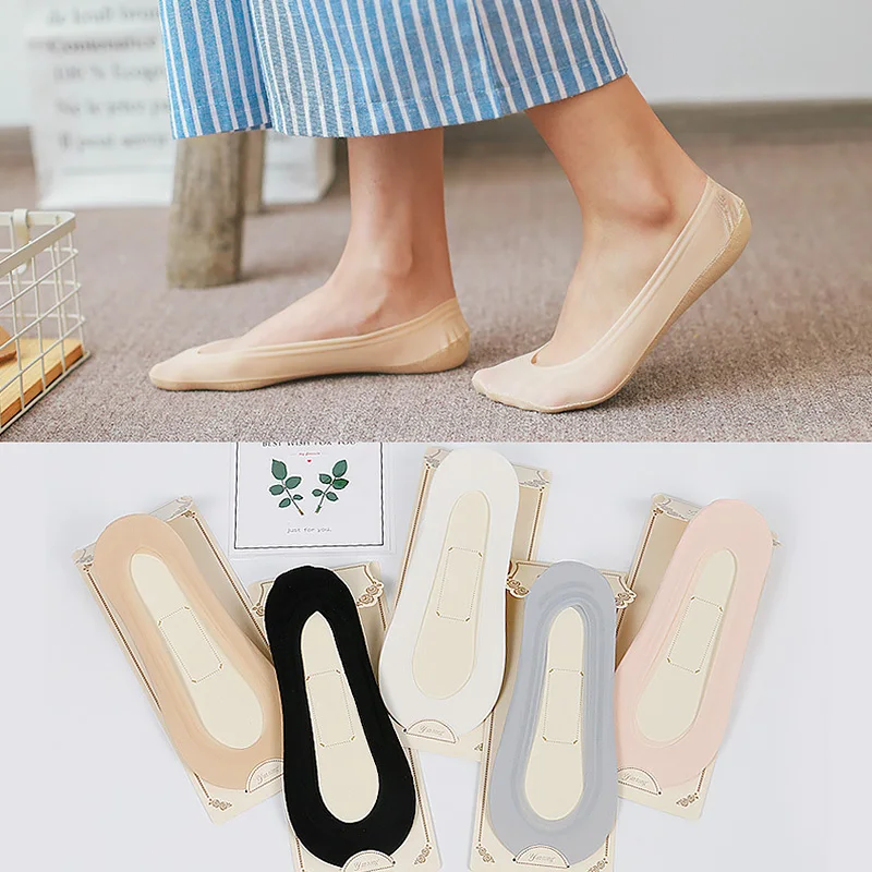 

1 Pair Women Ankle Socks Summer Ultra-thin Non-slip Invisible Boat Sock Slippers Casual Breathable Ice Silk Low Cut Short Socks