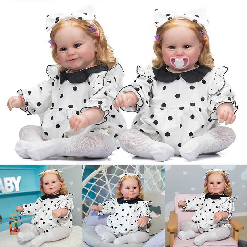 

60CM Reborn Doll Toddler Real Maddie Lifelike Soft Touch 3D Skin Visible Veins Hand Rooted Hair High Quality Collectible Doll