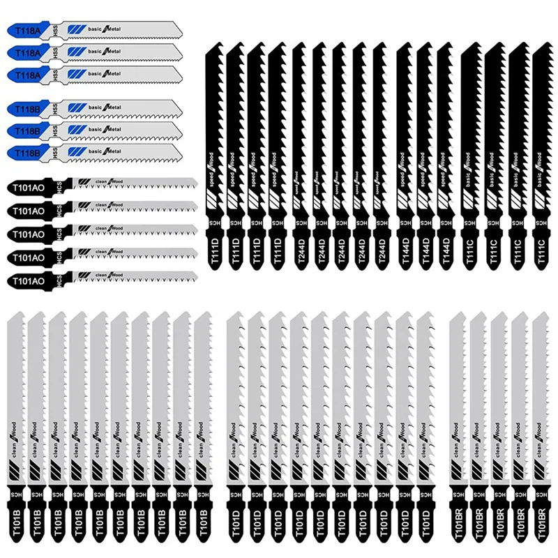 

52-Piece Jigsaw Blades Set Jigsaw Accessories, 10 Models, T-Shank To Meet The Needs Of Use,Jigsaw Blade Perfect For Wood