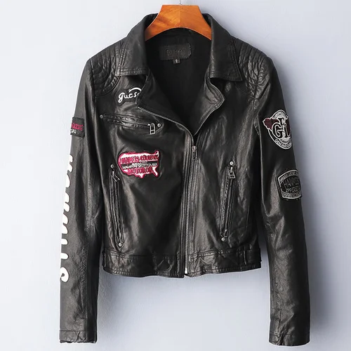 

Luxury brand Sheepskin Genuine Jacket Women Motorcycle Leather Coat Short Coats Korean Black Slim Jackets Chaquetas Zm601