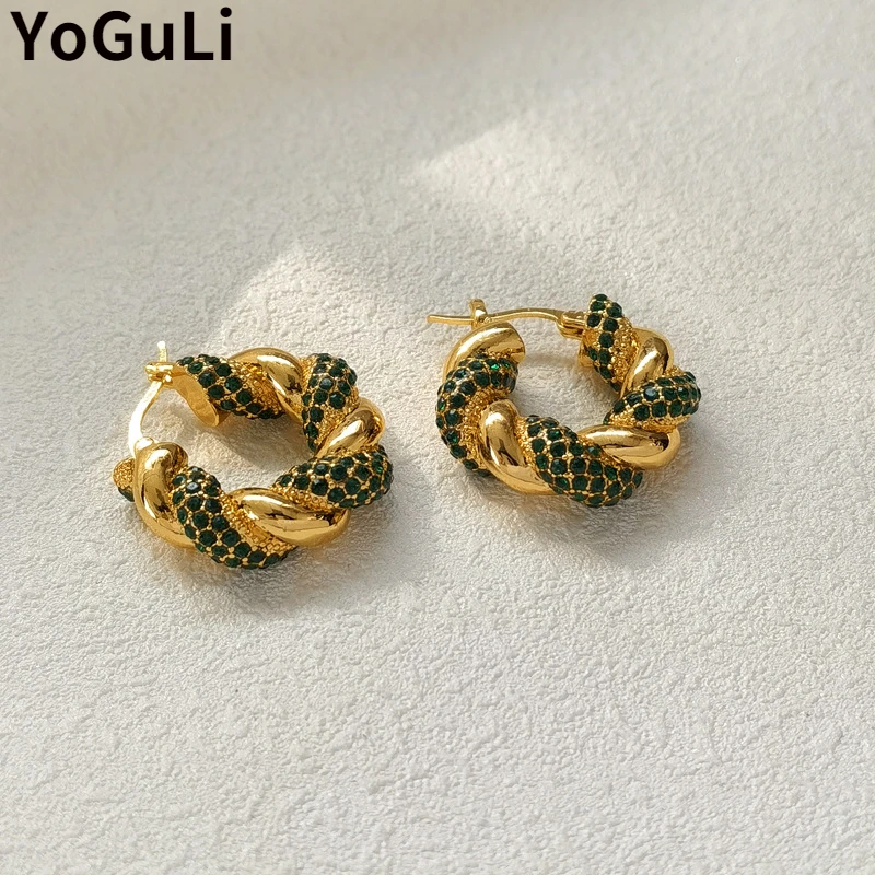 

Fashion Jewelry Geometric Gold Color Hoop Earrings 2022 New Trend High Quality Brass Green Zircon Earrings For Women Gifts