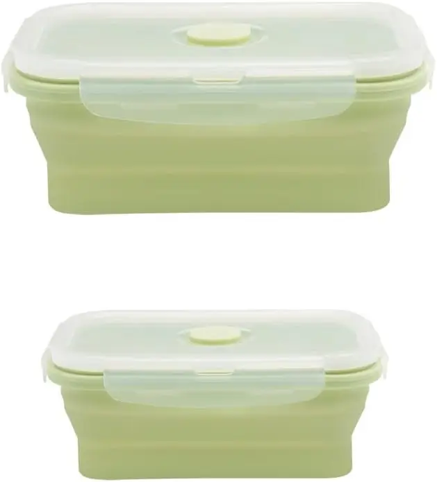 

2 Door Silicone Green Retractable Food Set, Flexible with Hermetic Lid, Microwave and Freezer Oven Can Go Kit, Compact and Multi