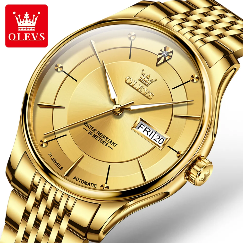OLEVS New Automatic Mechanical Watch Luxury Stainless Steel 30m Waterproof Business Watch Men Watches Week Date Reloj Hombre