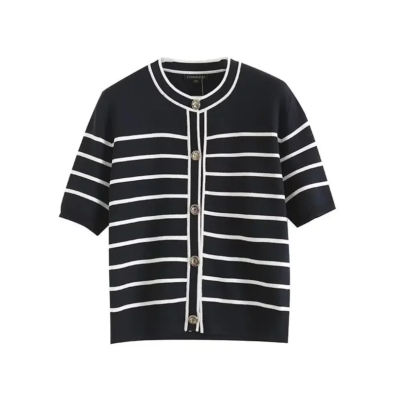 2024 ранняя осень новый твидовый стиль женский пуловер с короткими рукавами на