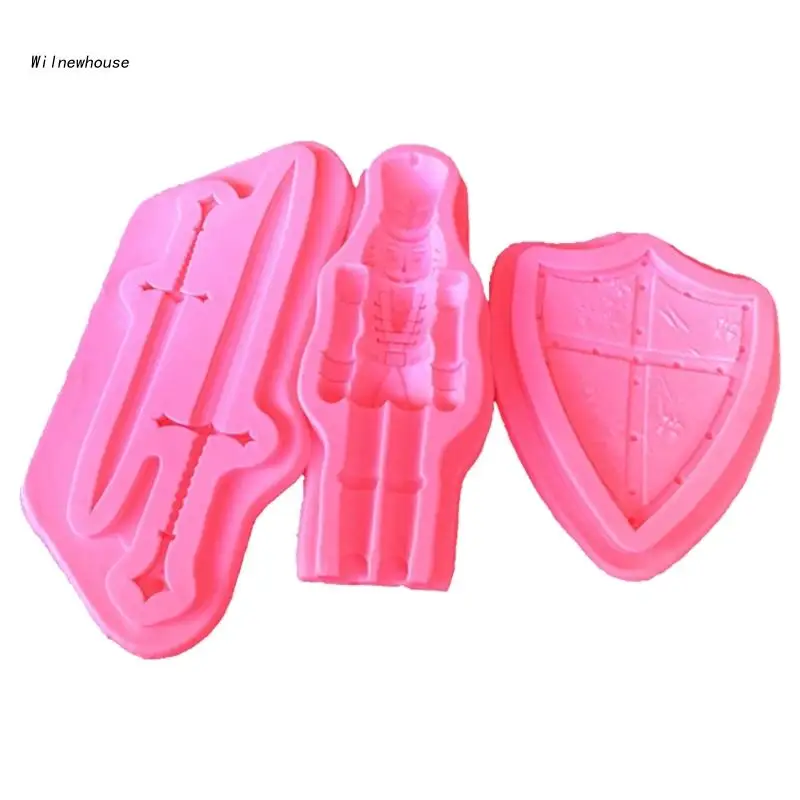 F63A 3D Fondant Chocolate Mold Soldier Shield Sword Resin Molds Baking Tool Nonstick