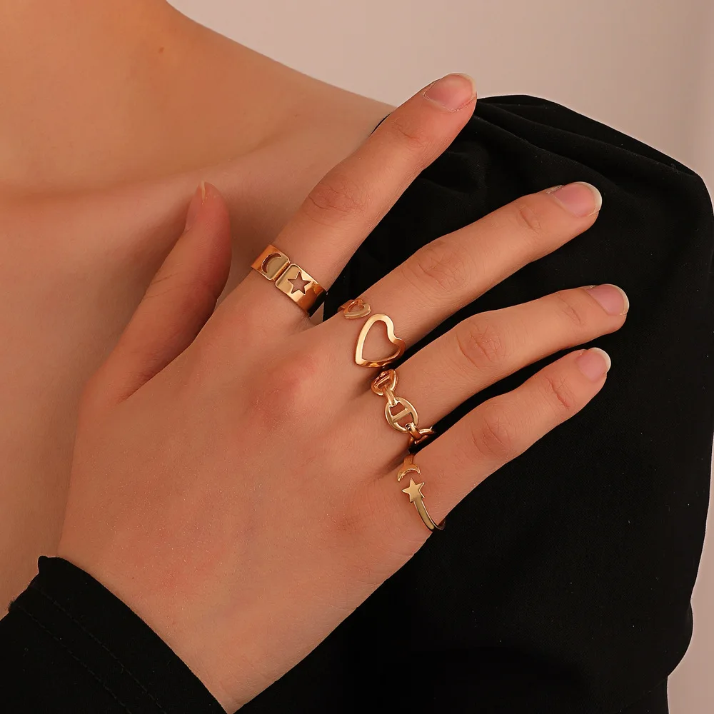 

Womens Ring Womens Luxury Jewelry Adjustable Opening Geometric Butterfly Heart Korean Fashion Accessories Ring Set Wholesale