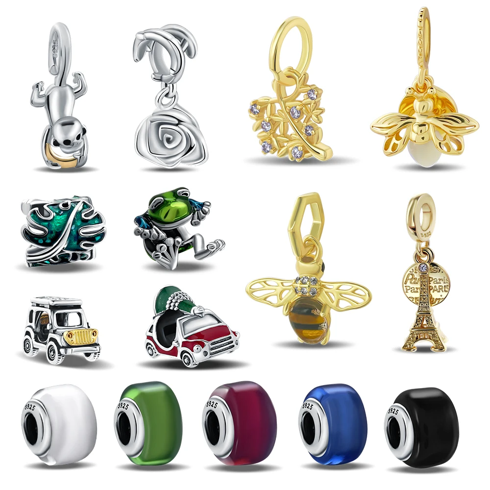 Женский браслет из серебра 925 пробы с цветными цветами розы лягушкой бабочкой