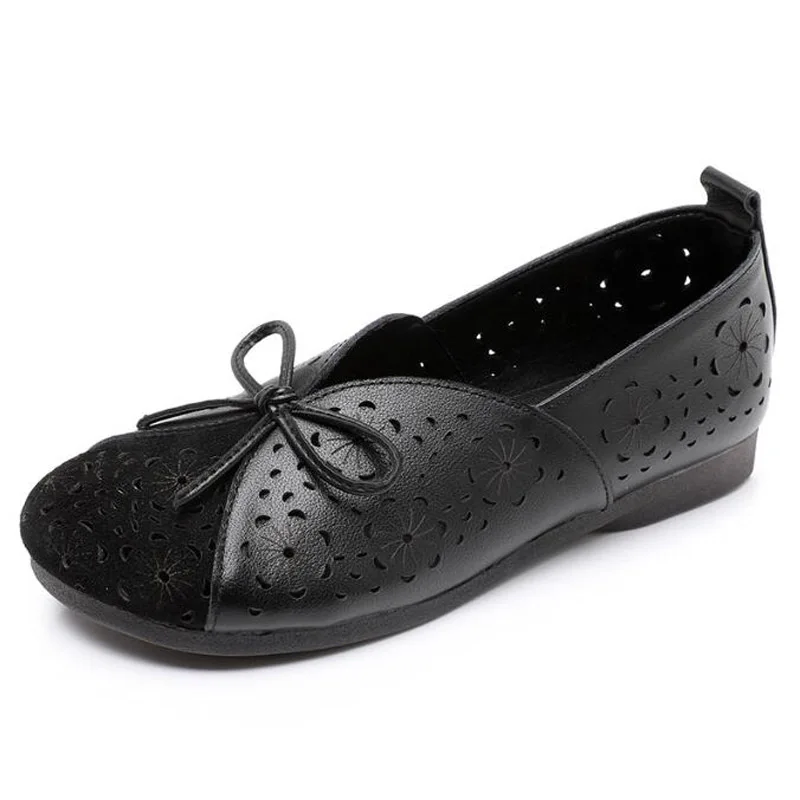 Big Size 35~43 NEW 2023 Spring Walk For Women Flats Mom Genuine Leather Loafers Lazy Summer Mules Sewing Shallow Driving Shoes