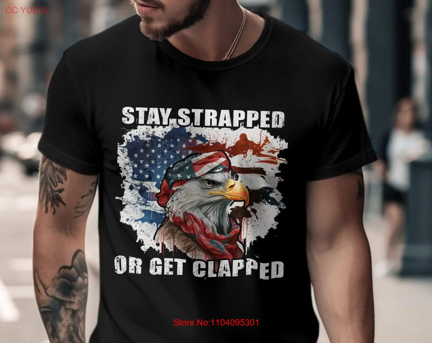 4th of July Funny T Shirt American Flag Eagle for Her and Him Stay Strapped Or Get Clapped Independence Day Patriotic USA
