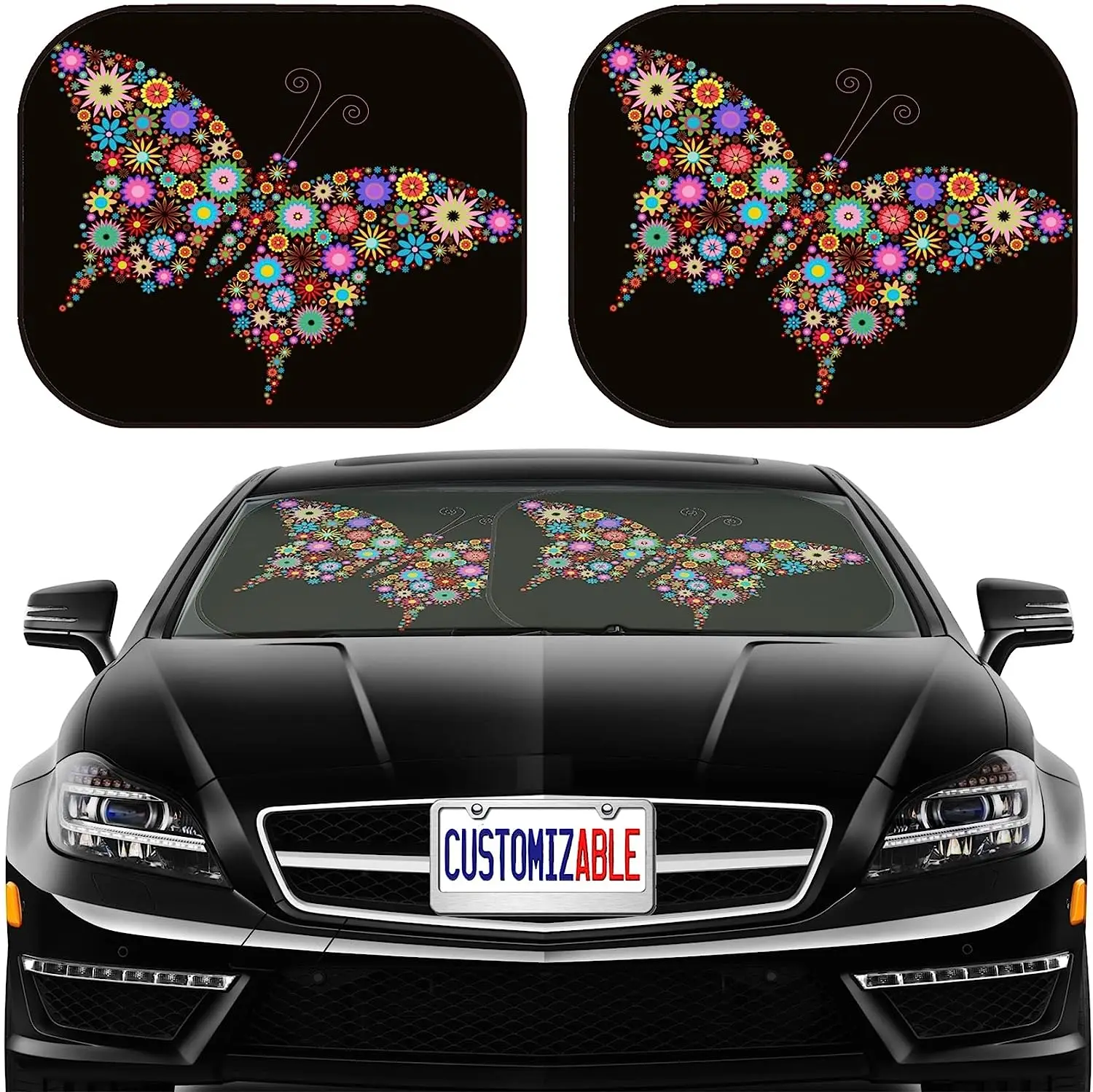 

Flowers Butterfly Car Sun Shade Windshield Sunshade Universal Fit 2 Pack UV and Heat Protect Car Sun Shade Autos Accesorios