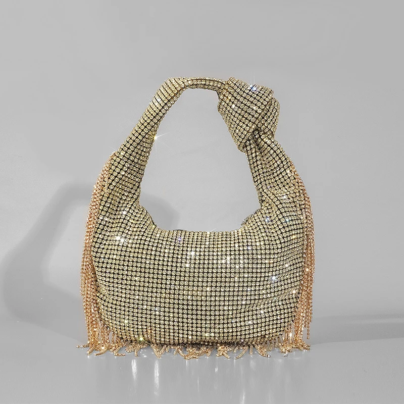 

Fashion Tassel Rhinestone Women Handbags Designer Knotted Handle Hand Bags Luxury Diamonds Evening Party Purses Lady Clucth Bags