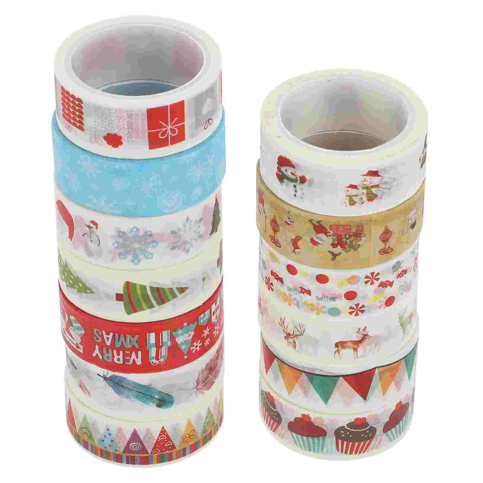 

13 Rolls Christmas Paper Tapes DIY Adhesive Tapes Holiday Party Supplies (Assorted Color)