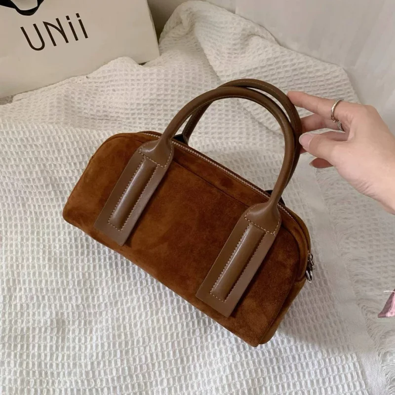 Женская сумка из натуральной кожи винтажная замшевая подушка через плечо