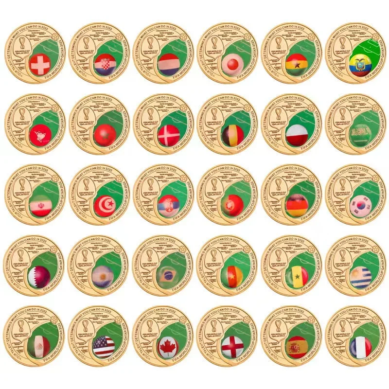 

2022 Set of World Cup Coins Qatar Gold Plated Commemorative Coin for Collection Football Sport Game Challenge Coin Souvenir Gift